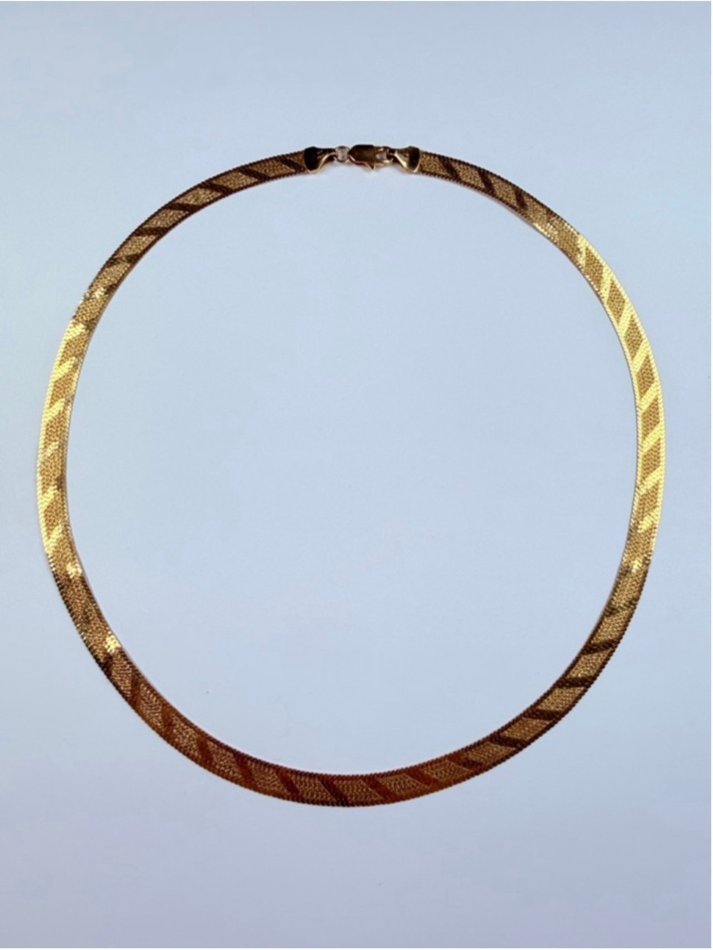 Estate 18K Solid Gold Woven Flat Chevron Herringbone 6MM Chain Necklace Italy